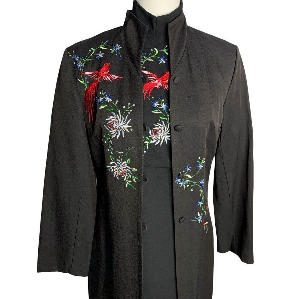 Vintage Jessica McClintock 2 pc Dress S Black Embroidered Halter Jacket